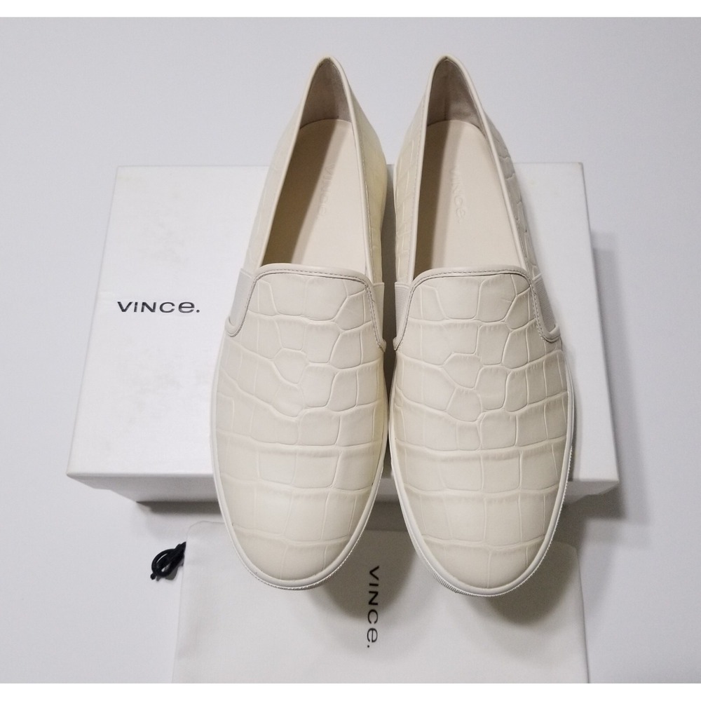 Vince Blair 5 Croc-Effect Leather Slip-On Sneakers Cream NIB Size 9.5 $250